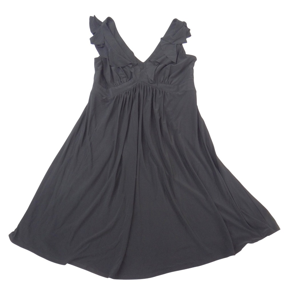 Evan-Picone Black Ruffle‎ V-Neck Empire Waist Sleeveless Dress Petite 12P